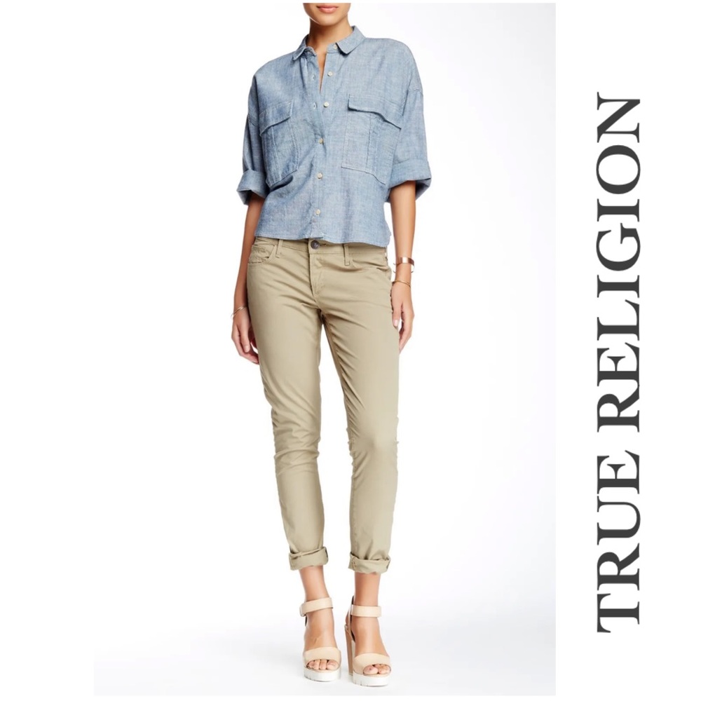 TRUE RELIGION ‘Brianna Boyfriend Overdye Poplin Pants’ NWT Size 25